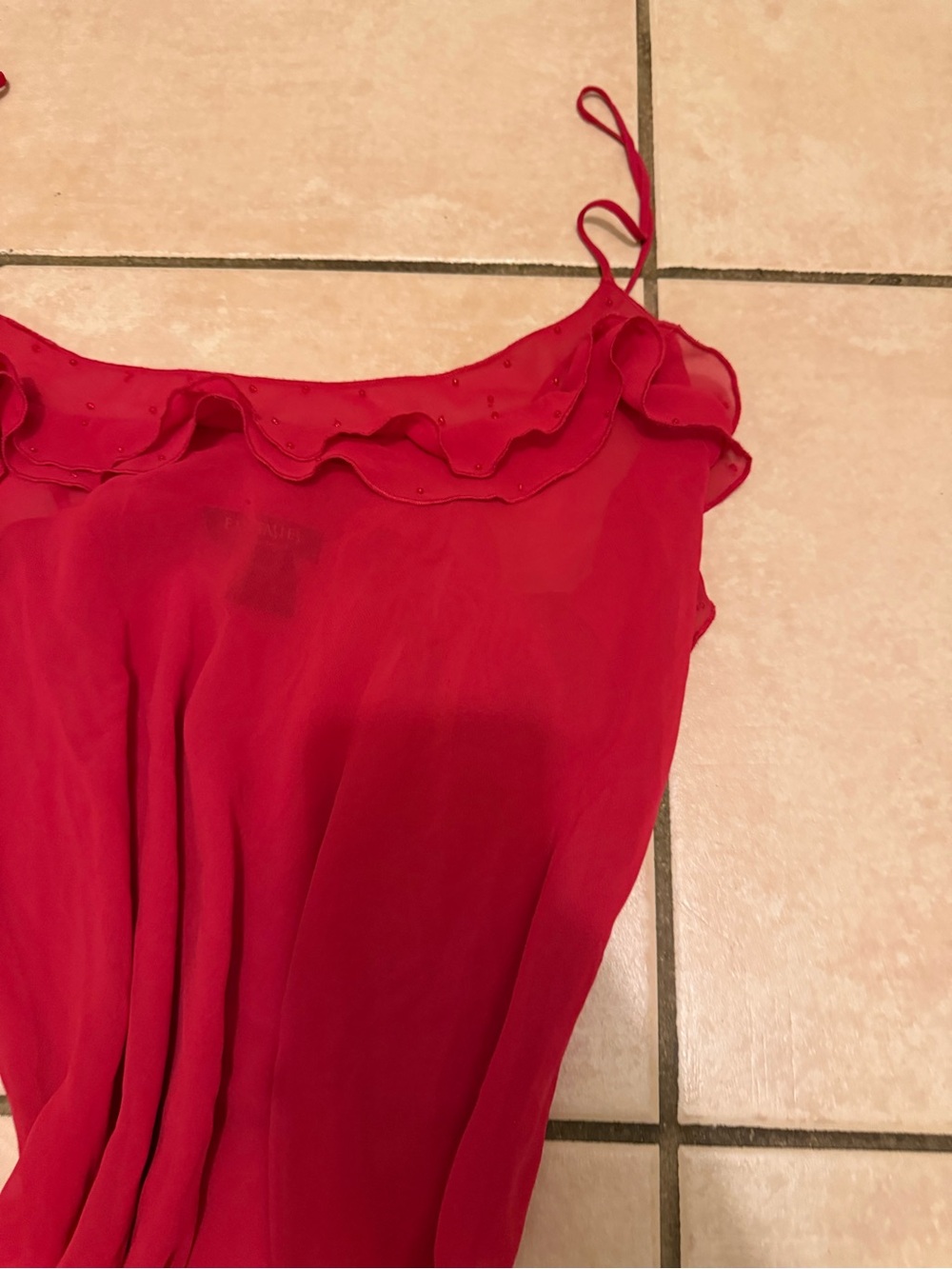 Red Spaghetti Strap Ruffle Slip Dress - Picture 5 of 7